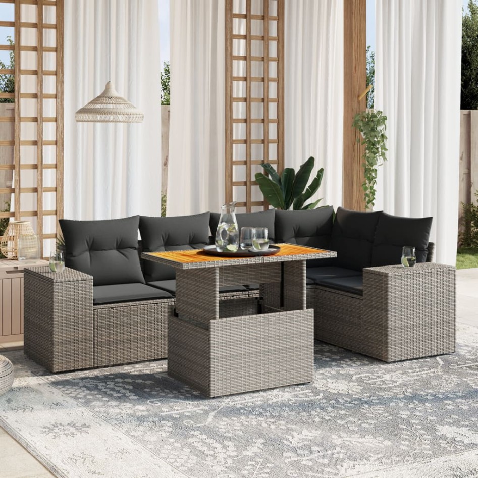 Set de muebles de jardín 6 pzas y cojines ratán sintético