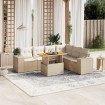 Set sofás de jardín 7 piezas y cojines ratán sintético beige
