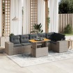 Set de sofás de jardín 7 piezas con cojines ratán PE gris