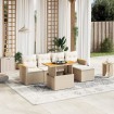 Juego de sofás jardín con cojines 6 pzas ratán sintético beige