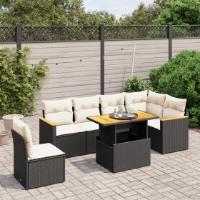 Set de comedor de jardín 7 pzas y cojines ratán sintético