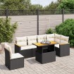 Set de comedor de jardín 7 pzas y cojines ratán sintético negro