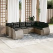 Set de muebles de jardín 9 pzas y cojines ratán sintético gris
