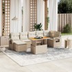 Juego de sofás de jardín con cojines beige 8 pzas ratán PE