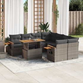 Set de muebles de jardín 9 pzas y cojines ratán sintético