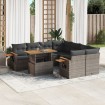 Set de muebles de jardín 9 pzas y cojines ratán sintético gris