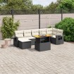 Set de sofás de jardín 8 piezas y cojines ratán sintético negro