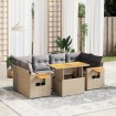 Set sofás de jardín 7 piezas y cojines ratán sintético beige