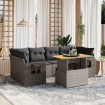Set de sofás de jardín 7 piezas con cojines ratán PE gris