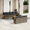 Set de sofás de jardín 11 pzas y cojines ratán sintético gris