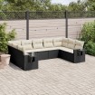 Set de sofás de jardín 8 piezas y cojines ratán sintético negro