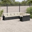 Set de sofás de jardín 8 piezas y cojines ratán sintético negro