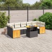 Set de sofás de jardín 8 piezas y cojines ratán sintético negro