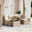 Juego de sofás jardín con cojines 6 pzas ratán sintético beige