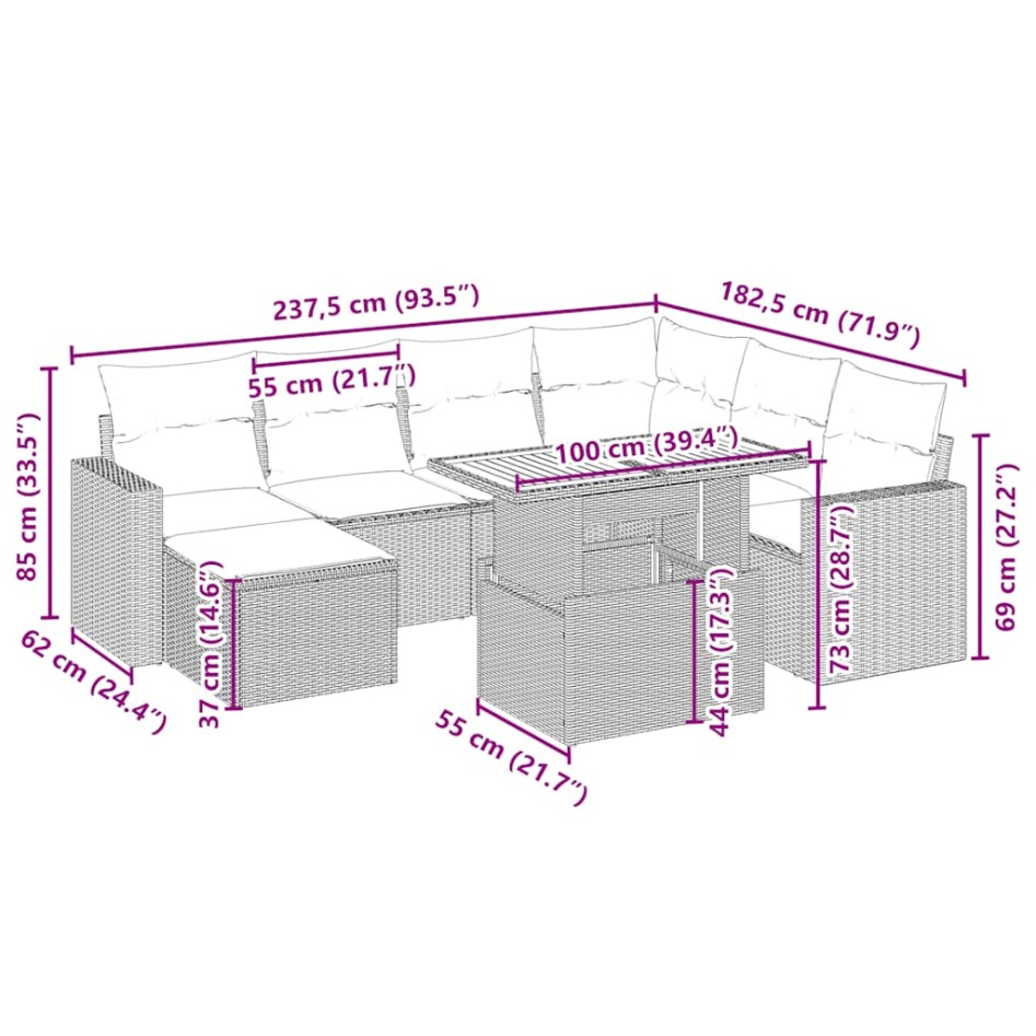 Juego de sofás de jardín con cojines beige 8 pzas ratán