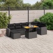 Set de sofás de jardín 8 piezas y cojines ratán sintético negro
