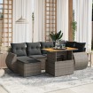 Set de sofás de jardín 7 piezas con cojines ratán PE gris