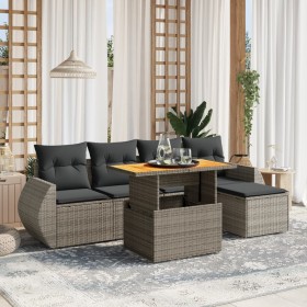 Set de muebles de jardín 6 pzas y cojines ratán sintético