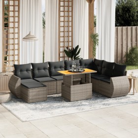 Set de muebles de jardín 9 pzas y cojines ratán sintético