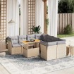 Set de sofás de jardín 9 pzas con cojines ratán sintético beige