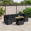 Set de sofás de jardín 8 piezas y cojines ratán sintético negro