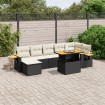 Set de sofás de jardín 8 piezas y cojines ratán sintético negro