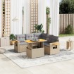 Juego de sofás jardín con cojines 6 pzas ratán sintético beige