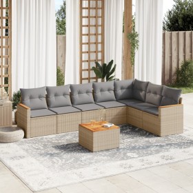 Juego de sofás jardín con cojines beige mezcla 8 pzas ratán