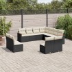 Set de sofás de jardín 11 pzas y cojines ratán sintético negro