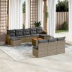 Set de sofás de jardín 11 pzas y cojines ratán sintético gris