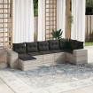 Set de sofás de jardín 7 pzas con cojines ratán PE gris claro
