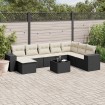 Set de sofás de jardín 8 piezas y cojines ratán sintético negro