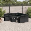 Set de sofás de jardín 8 piezas y cojines ratán sintético negro