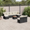 Set de sofás de jardín 10 pzas cojines ratán sintético negro