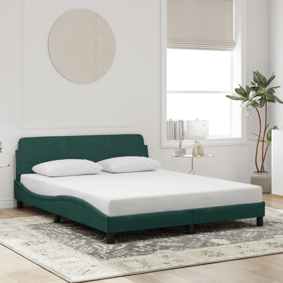Estructura cama sin colchón terciopelo verde oscuro 160x200