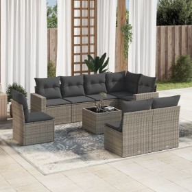 Set de muebles de jardín 9 pzas y cojines ratán sintético