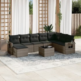 Set de muebles de jardín 9 pzas y cojines ratán sintético