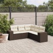 Set comedor de jardín 5 piezas y cojines ratán sintético marrón