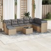 Set de sofás de jardín 9 pzas con cojines ratán sintético beige