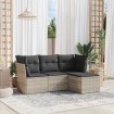 Set de sofás de jardín 4 pzas y cojines ratán sintético gris
