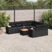 Set de sofás de jardín 8 piezas y cojines ratán sintético negro