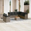 Set de sofás de jardín 10 pzas con cojines ratán sintético gris