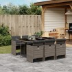 Set comedor jardín 7 pzas y cojines ratán sintético gris