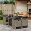 Set comedor de jardín 5 piezas con cojines ratán sintético gris