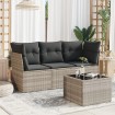 Set de sofás de jardín 4 pzas y cojines ratán sintético gris