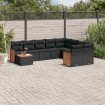 Set de sofás de jardín 10 pzas cojines ratán sintético negro