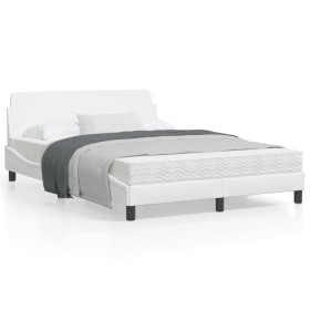 Estructura de cama cabecero cuero sintético blanco 140x190