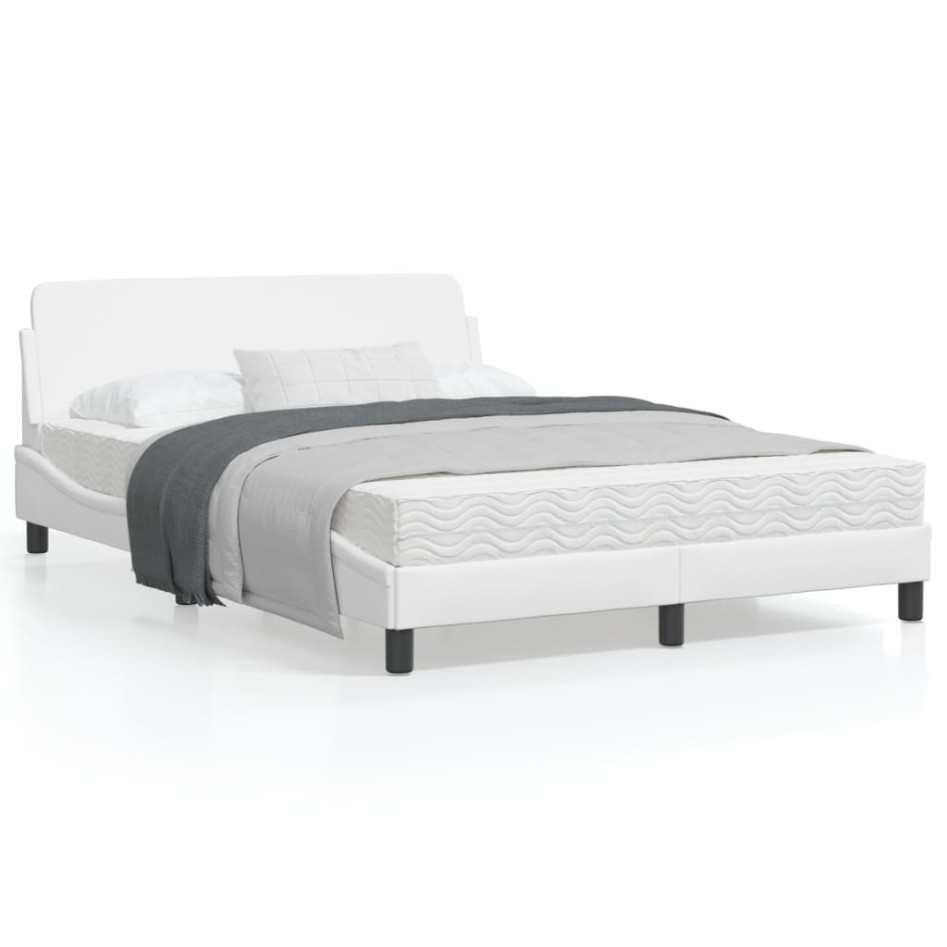 Estructura de cama cabecero cuero sintético blanco 140x190