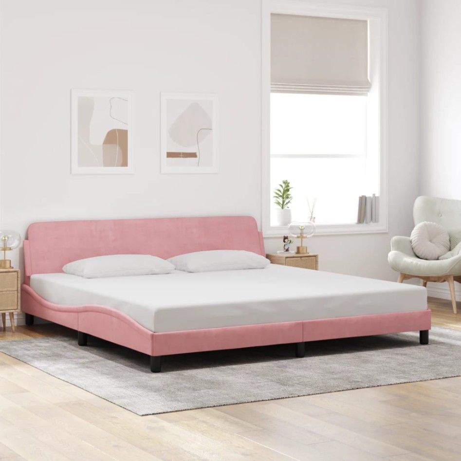 Estructura cama sin colchón terciopelo rosa 200x200