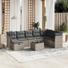 Set de muebles de jardín 9 pzas y cojines ratán sintético
